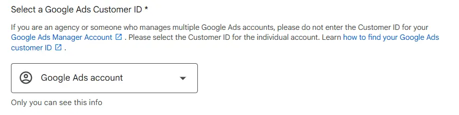 Google ads customer id form
